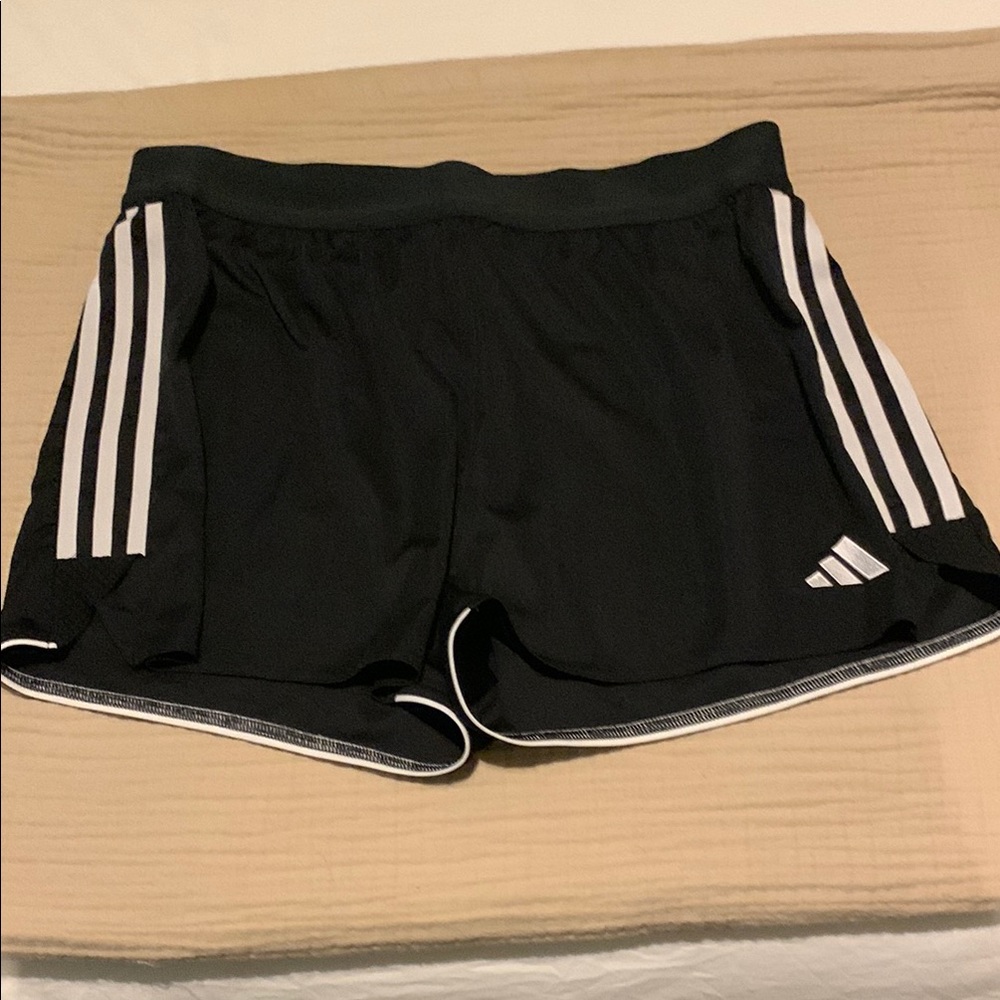 Adidas Black and White Athletic Shorts with Signature Stripes
